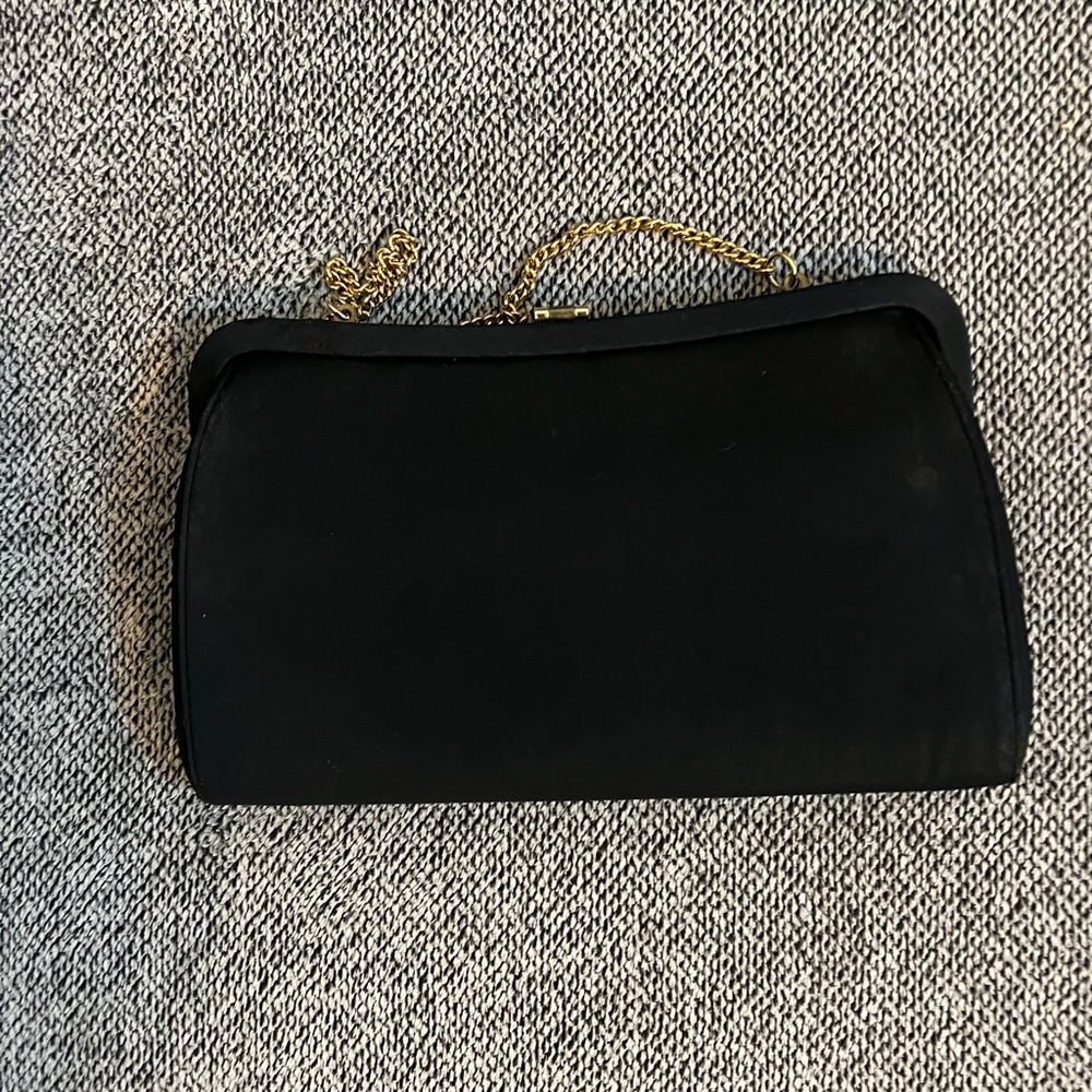 Vintage Black and Gold Structured Clutch with Chain - Picture 3 of 4
